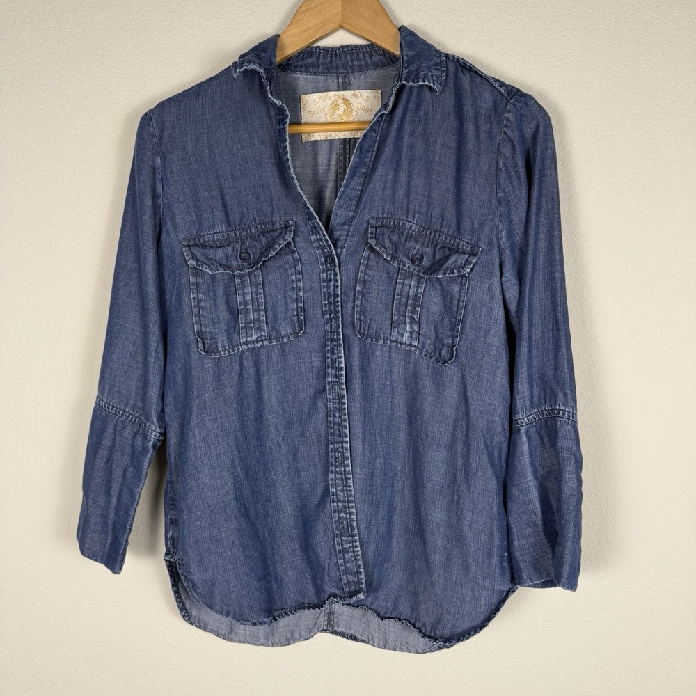 Bella Dahl Denim Button‎ Up Shirt Womens XS Boho Western Cowgirl Rodeo Country
